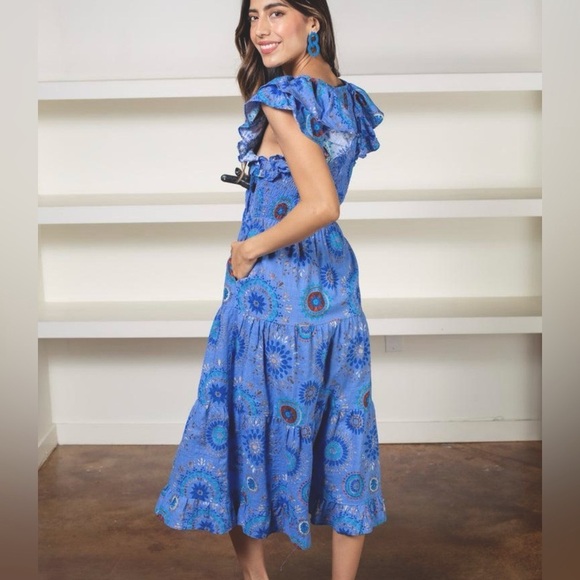 THML smocked midi dress with flutter sleeves. Size Small. EUC. - Picture 2 of 9